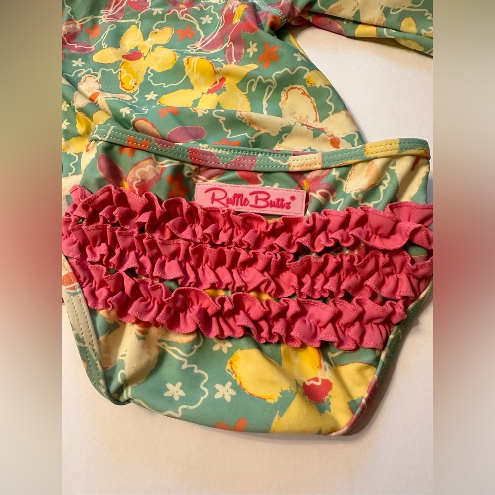 12-18M Ruffle Butts Mint Floral Ruffle Swim Set - Picture 8 of 10
